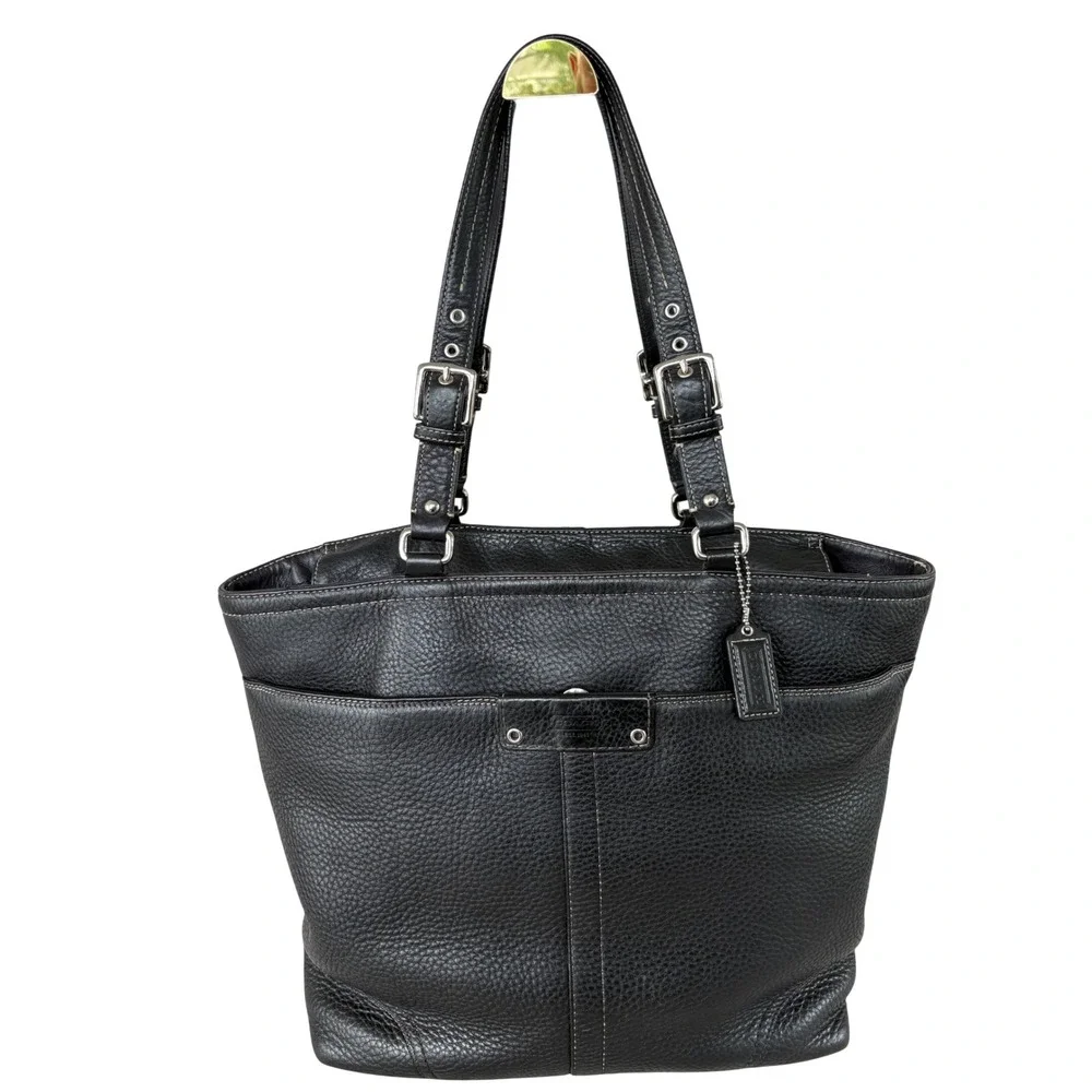 Coach Soho Tote Bag Womens Large Black Excellent Pebbled Leather F13083
